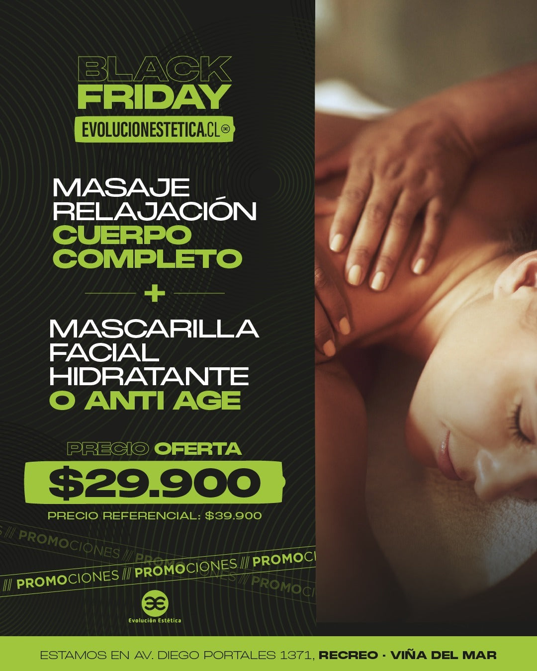 Masaje de Relajación Cuerpo Completo + Mascarilla Facial Hidratante ó Anti Age Black  Friday