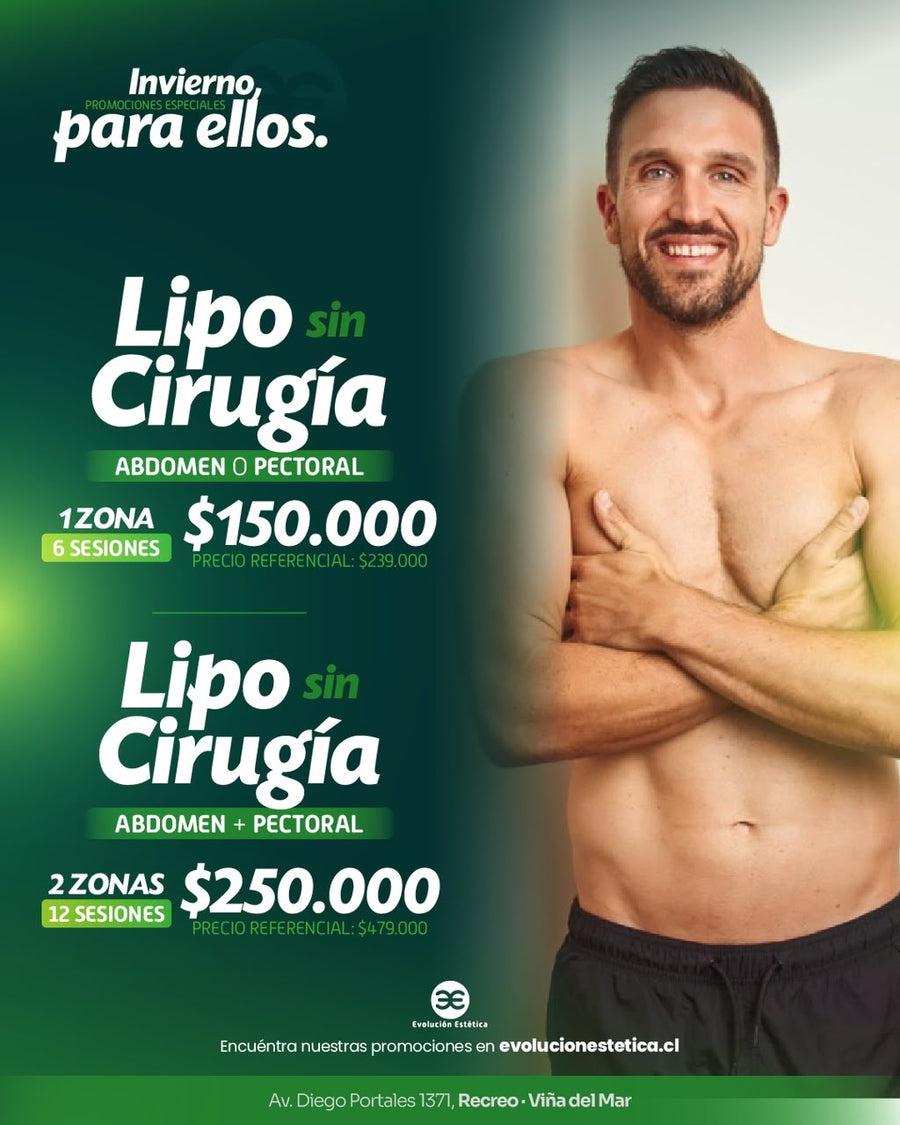 Lipo Sin Cirugía Abdomen y/o Pectoral 6 sesiones o 12 Sesiones